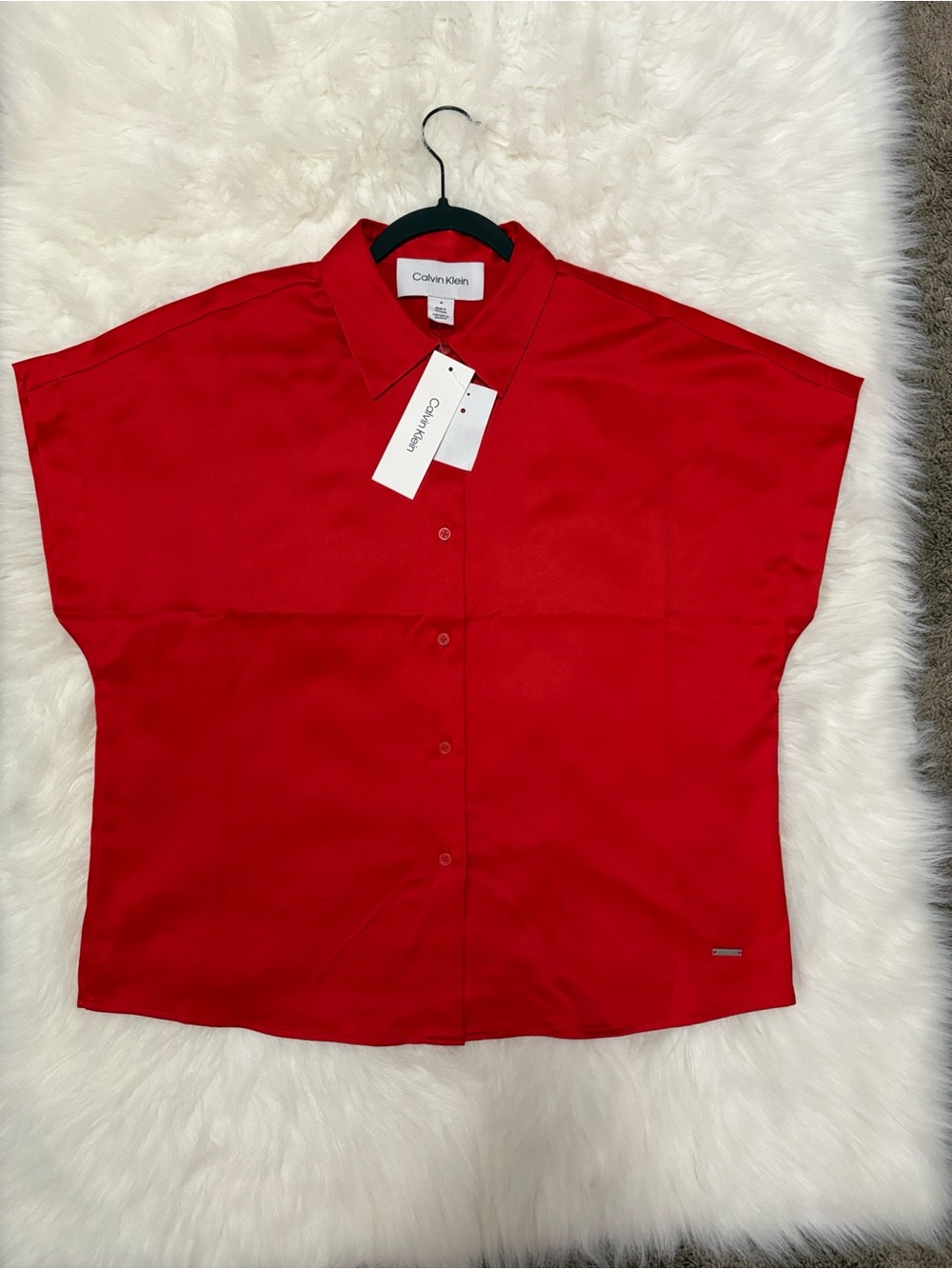 Calvin Klein Red Short-Sleeve Button Front Blouse